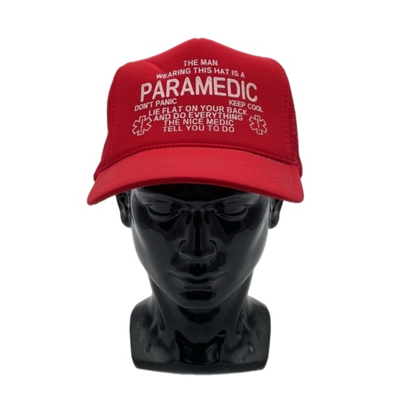 Vintage Funny Paramedic Novelty Red Trucker Snapback Hat - Picture 2 of 14